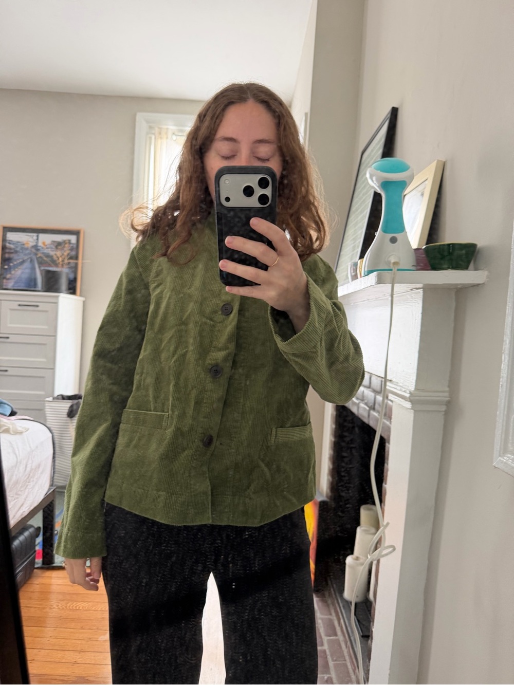 Olive Green Corduroy Button-Front Women's Jacket